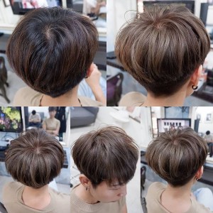 ลูกค้าผมเส้นกลางผสมปลายผมผ่านการทำสี ,ดัด ผมขาว 10-20 %   ลูกค้าต้องการสีผมไฮไลท์ochre : ประกายสีน้ำตาลธรรมชาติเสมือนสีจากสีดินเหลือง